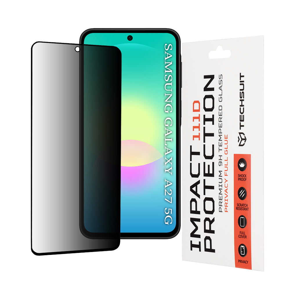 Ochranná fólie na displej Privacy Techsuit pro Samsung Galaxy A27 5G, tvrzené sklo, plné lepidlo, 111D