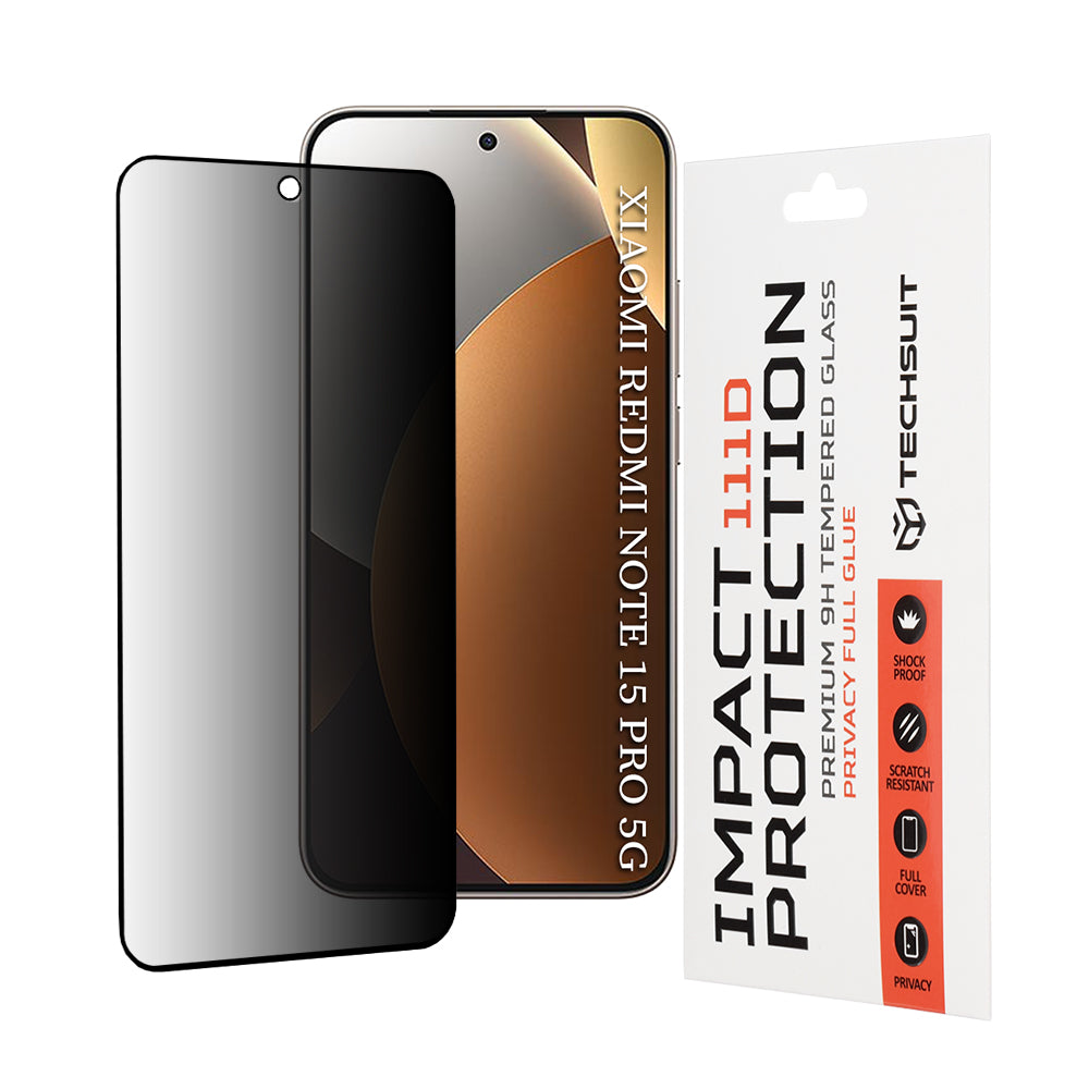 Ochranná fólie Privacy Techsuit pro Xiaomi Redmi Note 15 Pro 5G, Tvrzené sklo, Full Glue, 111D