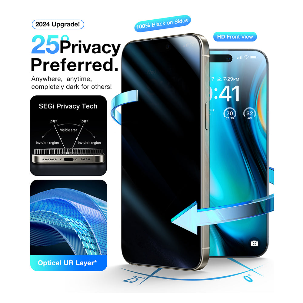 Ochranná fólie na displej Privacy Torras GlassGo Install Master pro Apple iPhone 16 Pro Max, tvrzené sklo, plné lepidlo