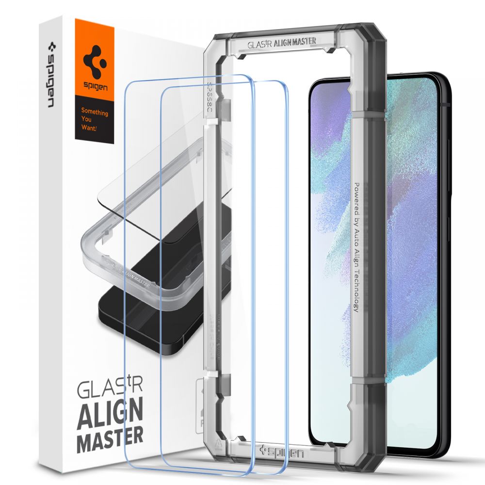 Ochranná fólie na displej Spigen GlastR Align Master pro Samsung Galaxy S21 FE 5G G990, Tvrzené sklo, Full Glue, Sada 2 kusy AGL03088