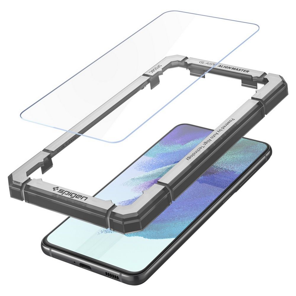 Ochranná fólie na displej Spigen GlastR Align Master pro Samsung Galaxy S21 FE 5G G990, Tvrzené sklo, Full Glue, Sada 2 kusy AGL03088