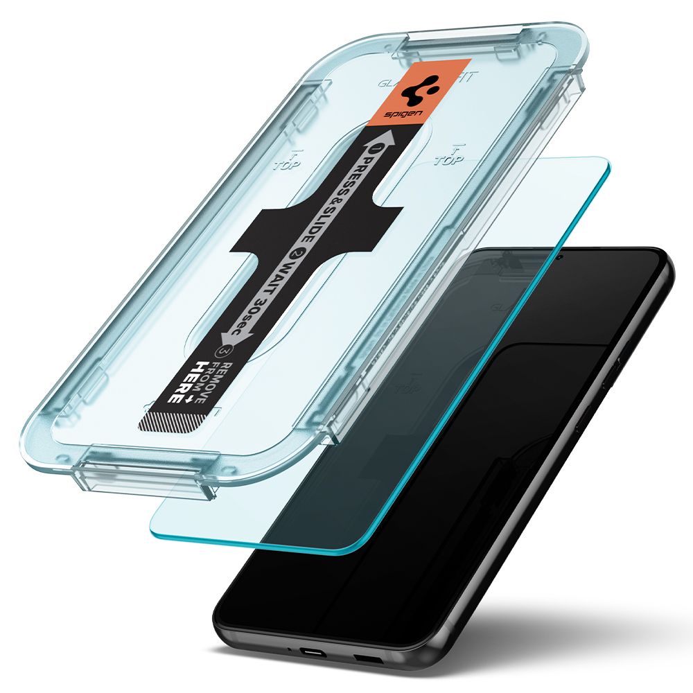 Ochranná fólie na displej Spigen GlastR EZ FIT pro Samsung Galaxy S22 5G S901, tvrzené sklo, plné lepidlo, sada 2 kusů AGL04151