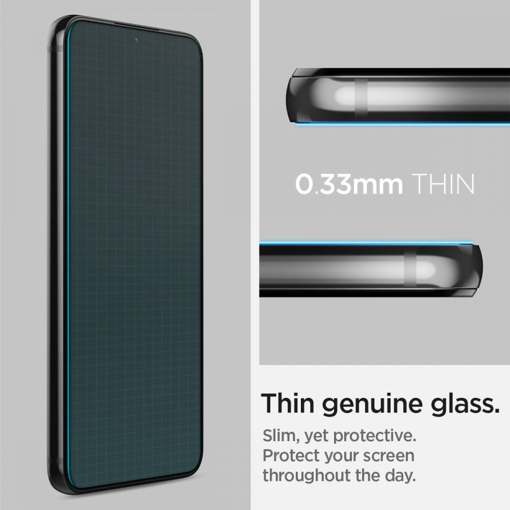 Ochranná fólie na displej Spigen GlastR EZ FIT pro Samsung Galaxy S22 5G S901, tvrzené sklo, plné lepidlo, sada 2 kusů AGL04151