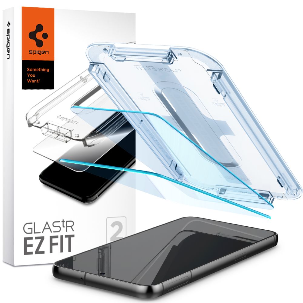 Ochranná fólie na displej Spigen GlastR EZ FIT pro Samsung Galaxy S23 S911, Tvrzené sklo, Full Glue, Sada 2 kusy AGL05958