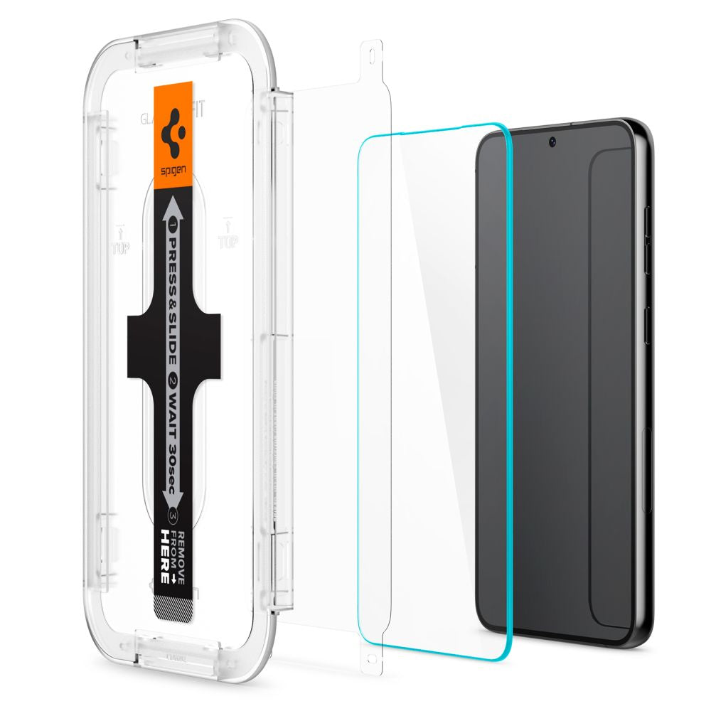 Ochranná fólie na displej Spigen GlastR EZ FIT pro Samsung Galaxy S23 S911, Tvrzené sklo, Full Glue, Sada 2 kusy AGL05958