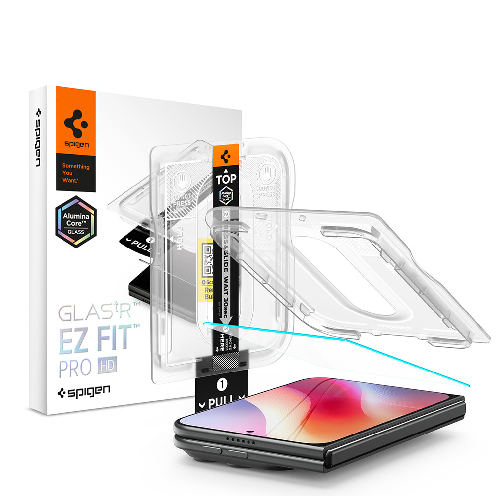 Ochranná fólie na vnější displej Spigen GlastR EZ FIT Pro HD pro Apple iPhone Duo, tvrzené sklo, plné lepidlo AGL12014