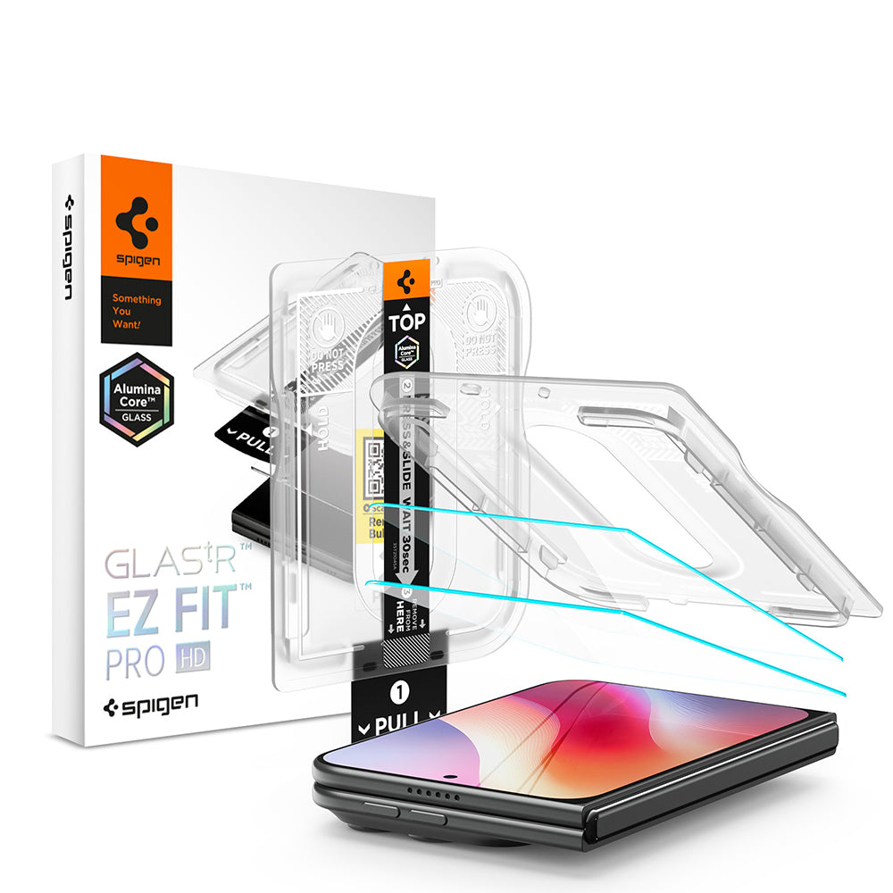 Ochranná fólie na vnější displej Spigen GlastR EZ FIT Pro HD pro Apple iPhone Duo, tvrzené sklo, plné lepidlo, sada 2 kusů AGL12013