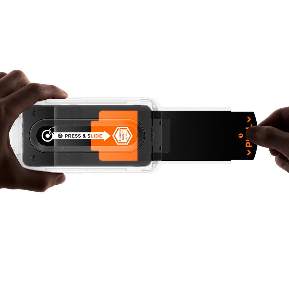 Ochranná fólie na displej Spigen GlastR EZ FIT Pro HD pro Samsung Galaxy S25 FE, Tvrzené sklo, Full Glue, Sada 2 kusy AGL10202