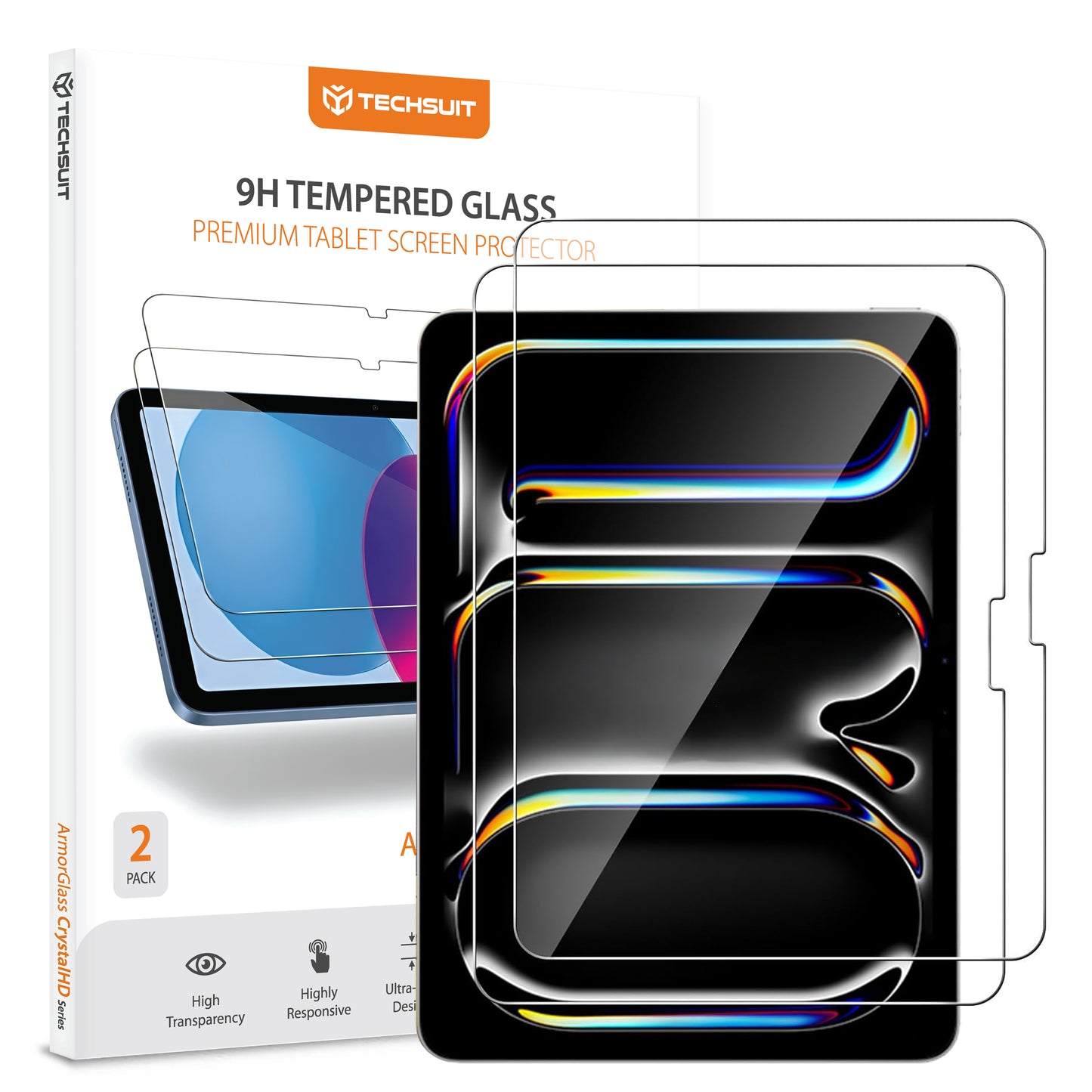 Ochranná fólie na obrazovku Techsuit ArmorGlass CrystalHD pro Apple iPad Air 13 (2026) / Pro 13 (2025), tvrzené sklo, plné lepidlo, sada 2 kusů