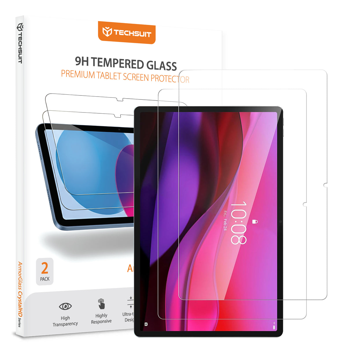 Ochranná fólie na displej Techsuit ArmorGlass CrystalHD pro Lenovo Yoga Tab Plus, Tvrzené sklo, Full Glue, Sada 2 kusy.