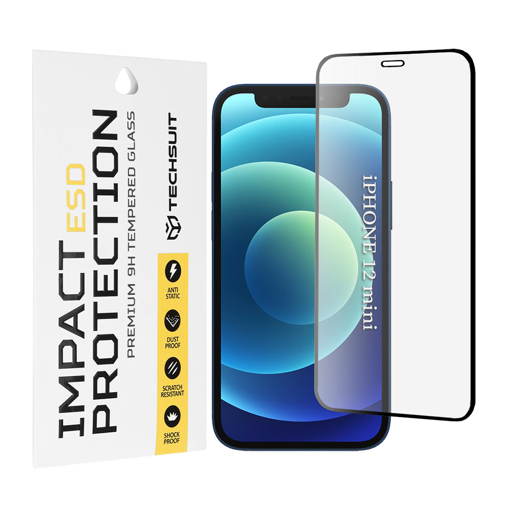 Ochranná fólie na displej Techsuit pro Apple iPhone 12 mini, tvrzené sklo, plné lepidlo, černá
