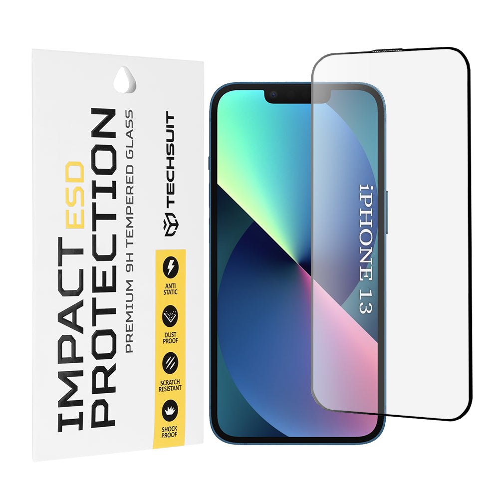 Ochranná fólie na displej Techsuit pro Apple iPhone 14 / 13 Pro / 13, tvrzené sklo, plné lepidlo, černá