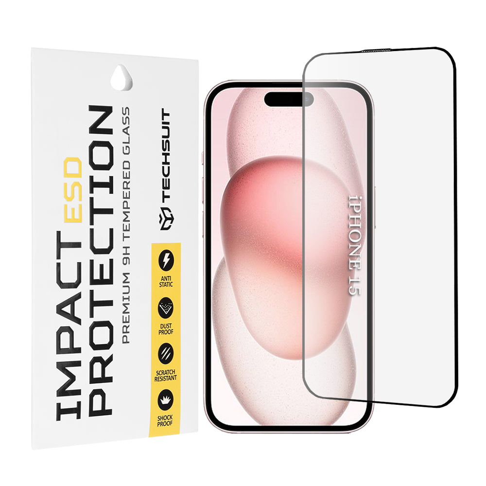 Ochranná fólie na displej Techsuit pro Apple iPhone 16 / 15, tvrzené sklo, plné lepidlo, černá