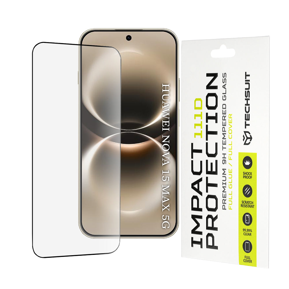 Ochranná fólie na displej Techsuit pro Huawei nova 15 Max, tvrzené sklo, Full Glue, 111D, černá