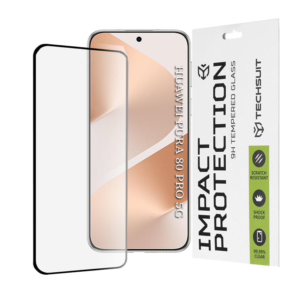 Ochranná fólie na displej Techsuit pro Huawei Pura 80 Pro, tvrzené sklo, plné lepidlo, 111D, černá