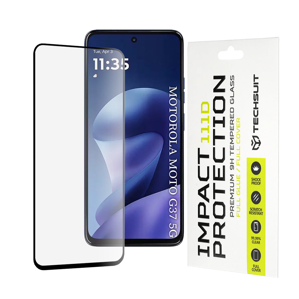 Ochranná fólie na displej Techsuit pro Motorola Moto G47 / G37 Power / G37, tvrzené sklo, Full Glue, 111D, černá
