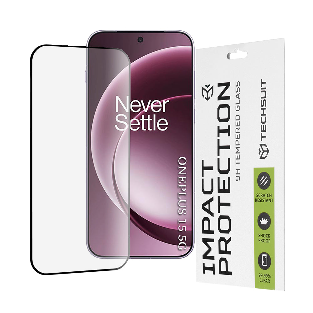 Ochranná fólie Techsuit pro OnePlus 15, Tvrzené sklo, Full Glue, 111D, Černá