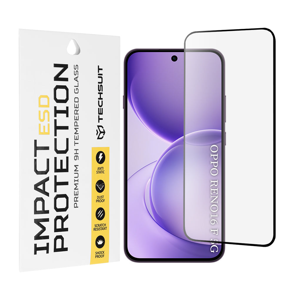 Ochranná fólie na displej Techsuit pro Oppo Reno16 F / Reno16 FS, tvrzené sklo, plné lepidlo, černá