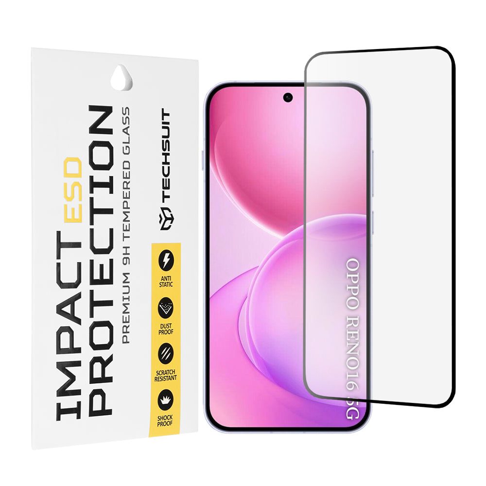 Ochranná fólie na displej Techsuit pro Oppo Reno16 / Reno16 Pro, tvrzené sklo, plné lepidlo, černá