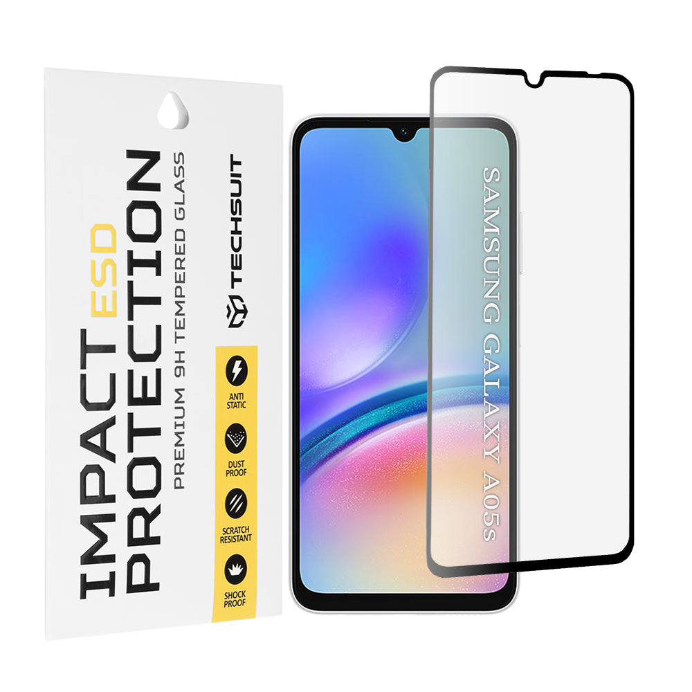 Ochranná fólie na obrazovku Techsuit pro Samsung Galaxy A05s A057, tvrzené sklo, plné lepidlo, černá