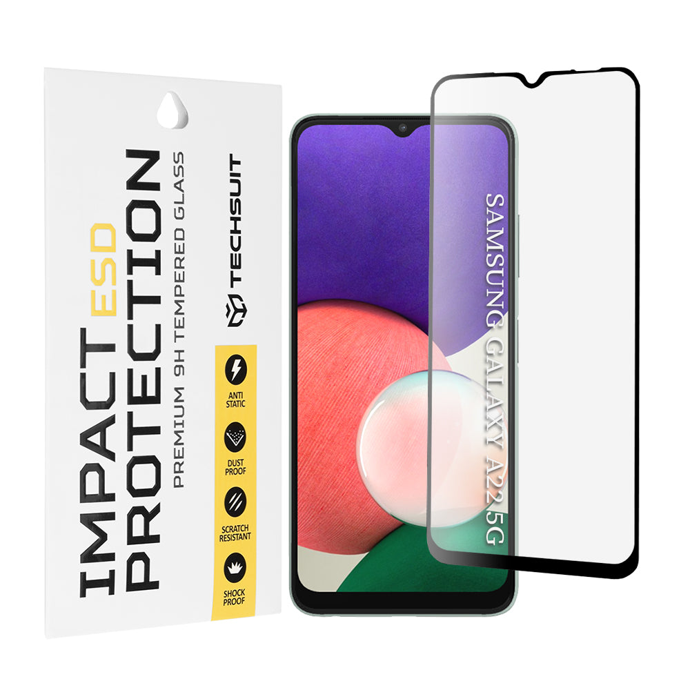 Ochranná fólie na displej Techsuit pro Samsung Galaxy A22 5G A226, tvrzené sklo, plné lepidlo, černá