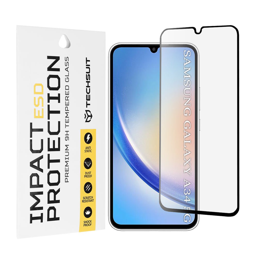 Ochranná fólie na displej Techsuit pro Samsung Galaxy A34 A346, tvrzené sklo, plné lepidlo, černá