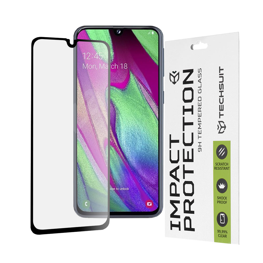Ochranná fólie na displej Techsuit pro Samsung Galaxy A40 A405, tvrzené sklo, plné lepidlo, 111D, černá