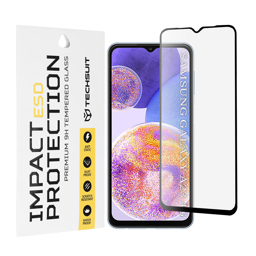 Ochranná fólie na displej Techsuit pro Samsung Galaxy M13 M135 / F13 E135 / A23 5G A236 / A23 A235 / M23 M236, tvrzené sklo, plné lepidlo, černá