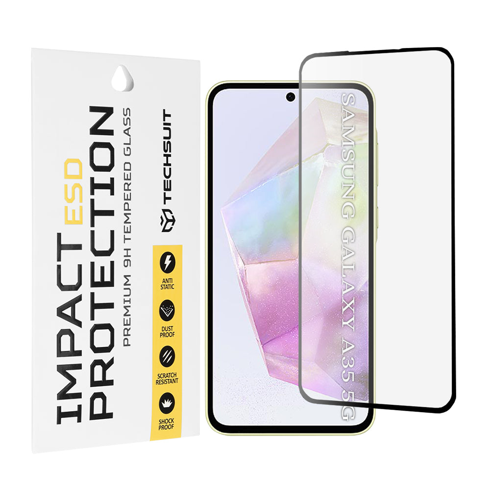 Ochranná fólie na displej Techsuit pro Samsung Galaxy M35 / A55 5G A556 / A35 5G A356, tvrzené sklo, plné lepidlo, černá