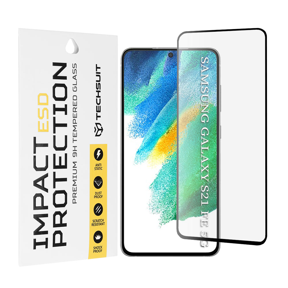 Ochranná fólie na displej Techsuit pro Samsung Galaxy S21 FE 5G G990, tvrzené sklo, plné lepidlo, černá