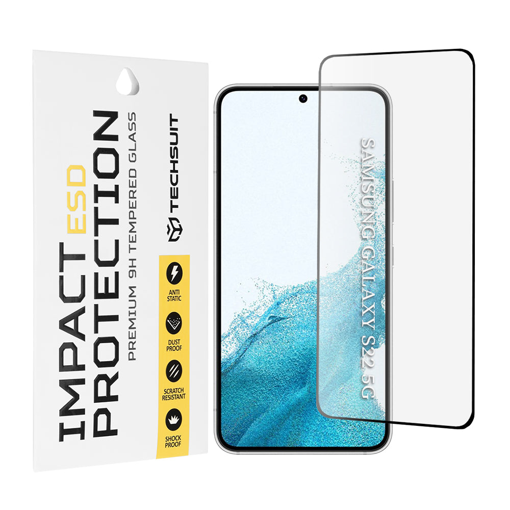 Ochranná fólie na displej Techsuit pro Samsung Galaxy S23 S911 / S22 5G S901, tvrzené sklo, plné lepidlo, černá