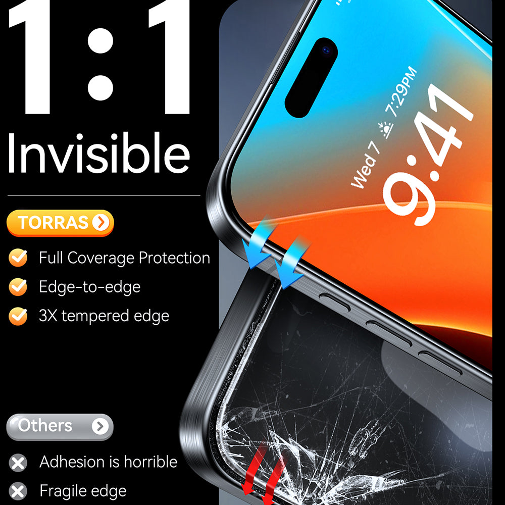 Ochranná fólie na displej Torras GlassGo Install Master pro Apple iPhone 16 Pro Max, tvrzené sklo, plné lepidlo, černá