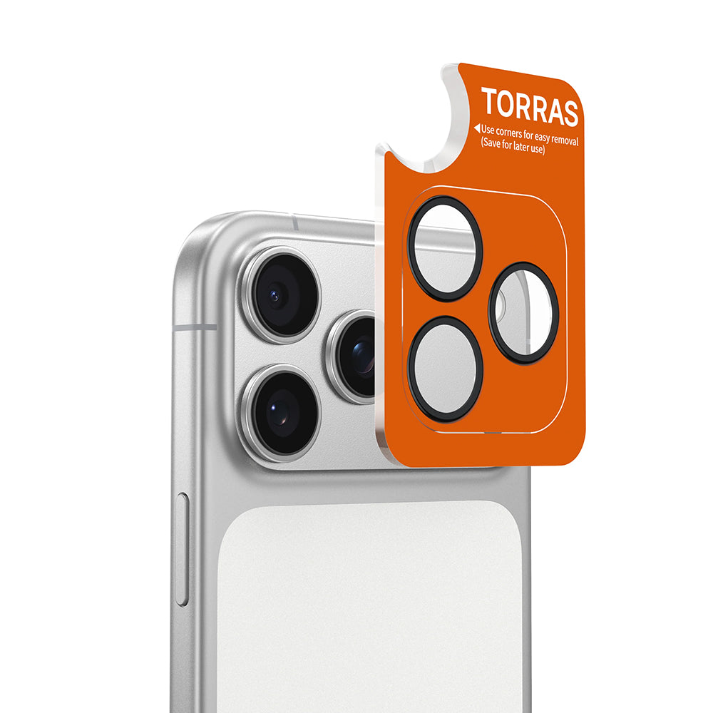 Ochranná fólie na zadní kameru Torras Lensguard pro Apple iPhone 17 Pro Max / 17 Pro, tvrzené sklo, oranžová