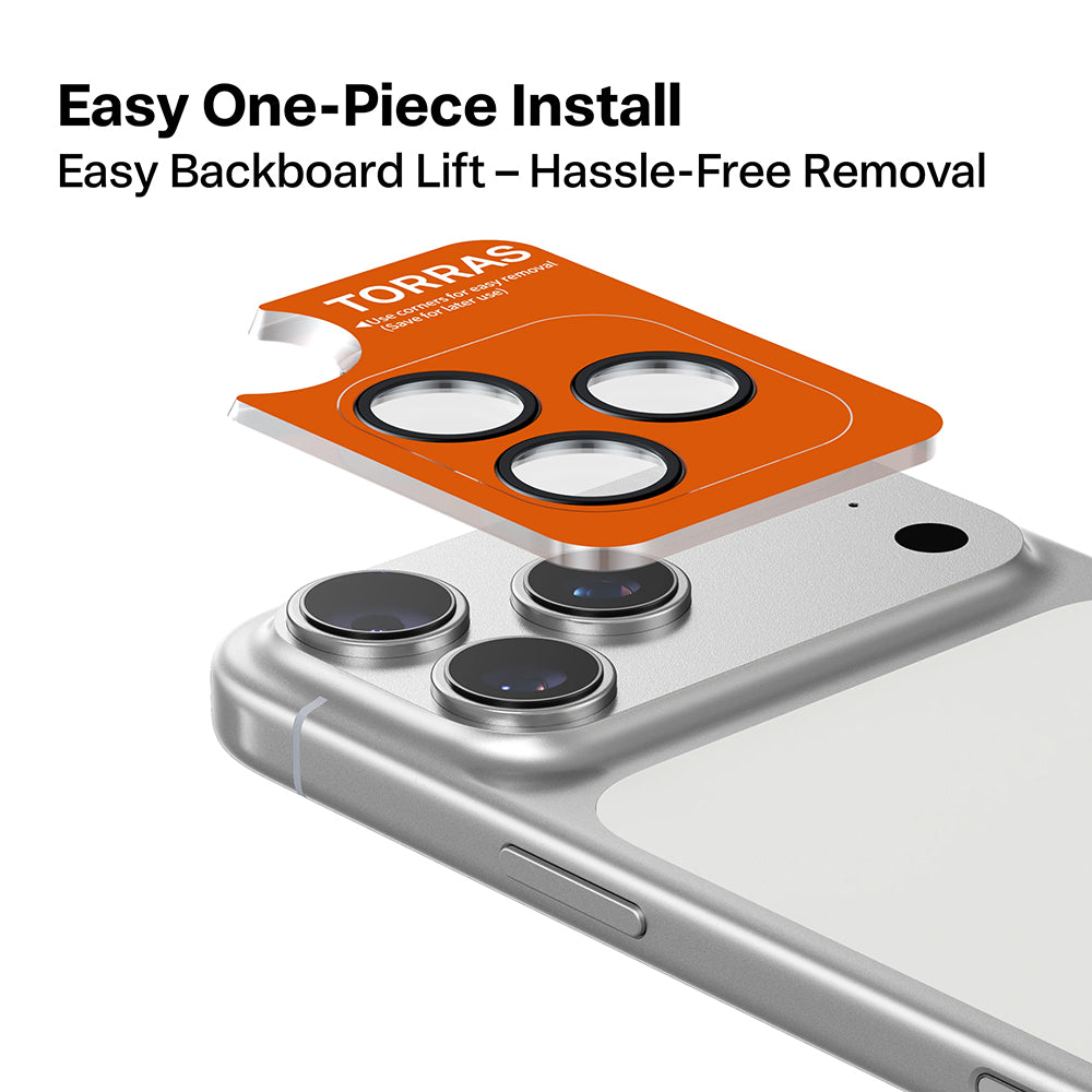 Ochranná fólie na zadní kameru Torras Lensguard pro Apple iPhone 17 Pro Max / 17 Pro, tvrzené sklo, oranžová
