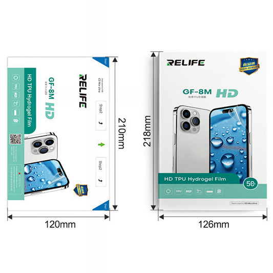 Hydrogelová / TPU fólie Relife GF-8M pro UV vakuové laminovací zařízení Sunshine C3 Mix Ultra, 120mm x 210mm, sada 50 kusů