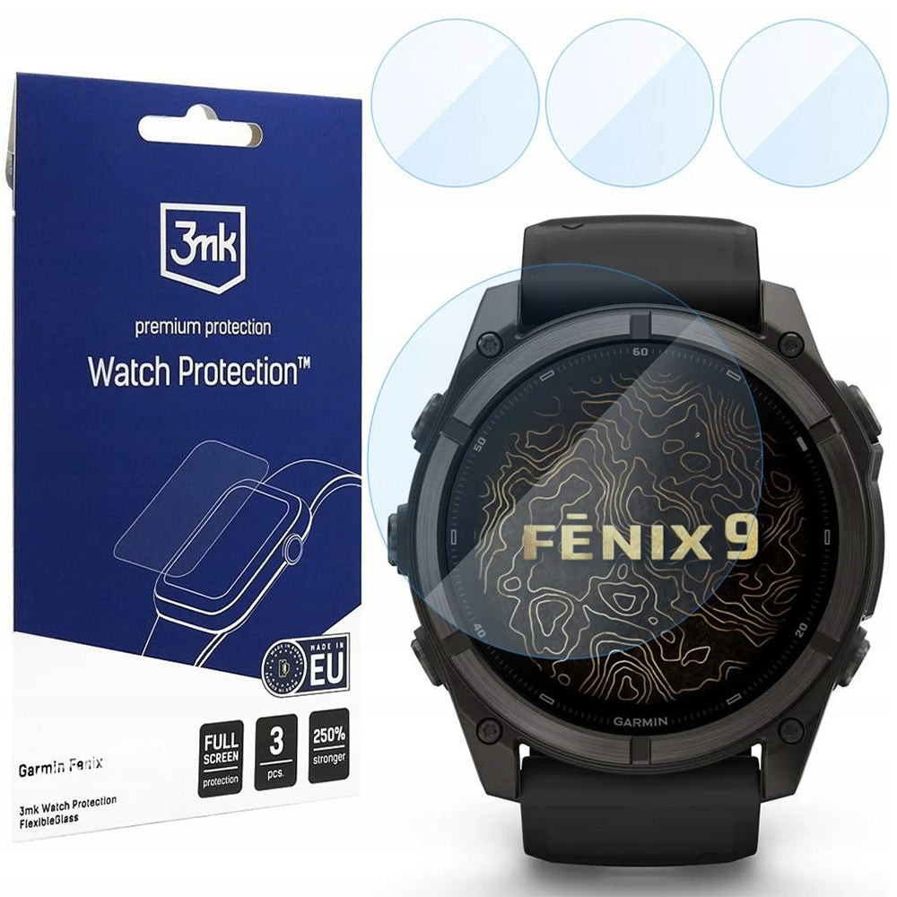 Ochranná fólie 3MK FlexibleGlass pro Garmin Fenix 9 51mm, sada 3 kusy, flexibilní sklo