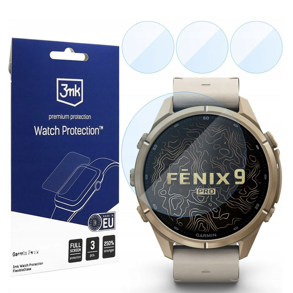 Ochranná fólie 3MK FlexibleGlass pro Garmin Fenix 9 Pro 43mm, sada 3 kusy, flexibilní sklo