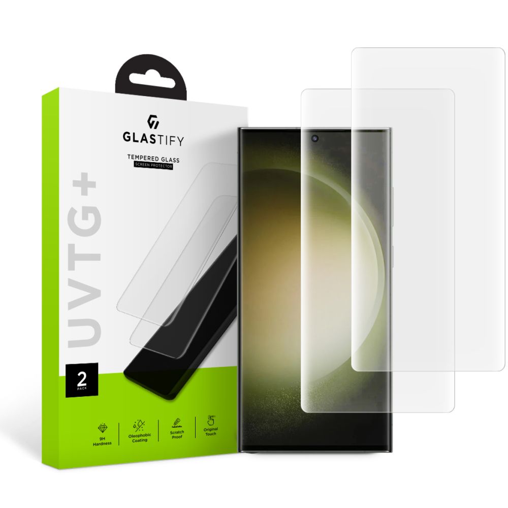 Ochranná fólie na displej GLASTIFY UVTG+ pro Samsung Galaxy S23 Ultra S918, Tvrzené sklo, UV lepidlo, Sada 2 kusy