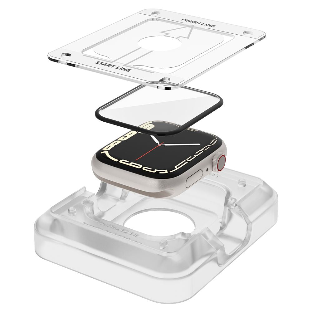 Ochranná fólie Spigen ProFlex EZ FIT pro Apple Watch 9 / 8 / 7 45mm Series, sada 2 kusy, Flexibilní sklo, Černá AFL04051