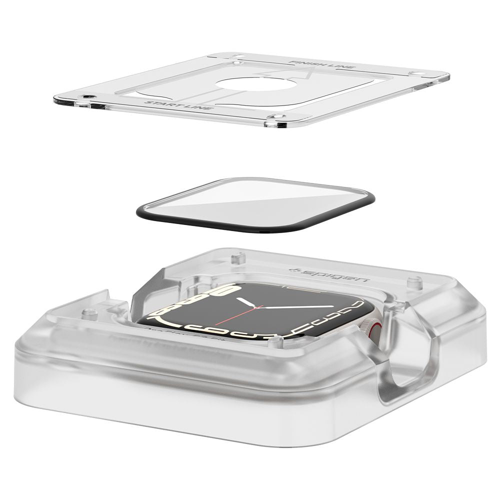 Ochranná fólie Spigen ProFlex EZ FIT pro Apple Watch 9 / 8 / 7 45mm Series, sada 2 kusy, Flexibilní sklo, Černá AFL04051