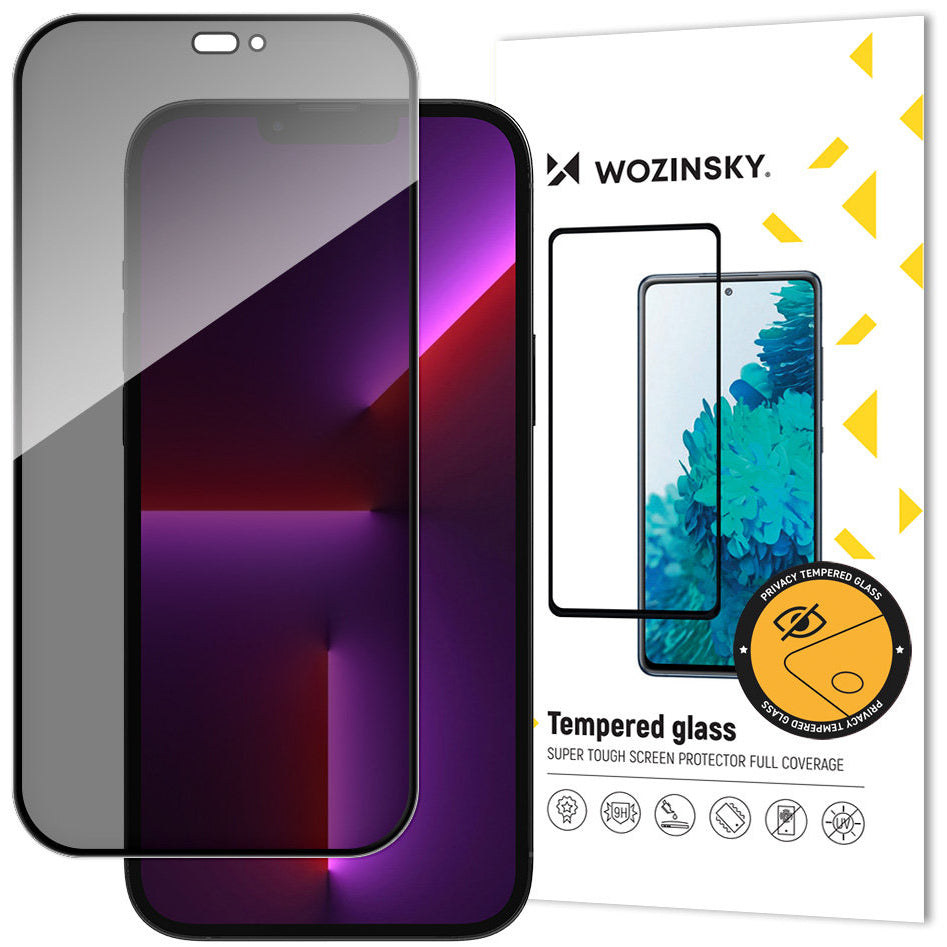Ochranná fólie na displej WZK Privacy AntiSpy pro Apple iPhone 14 Pro, Tvrzené sklo, Full Glue
