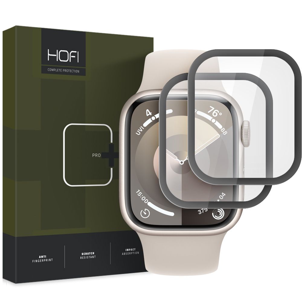 Ochranná fólie HOFI Hybrid PRO+ pro Apple Watch 41mm Series, Sada 2 kusy, Plast, Černá
