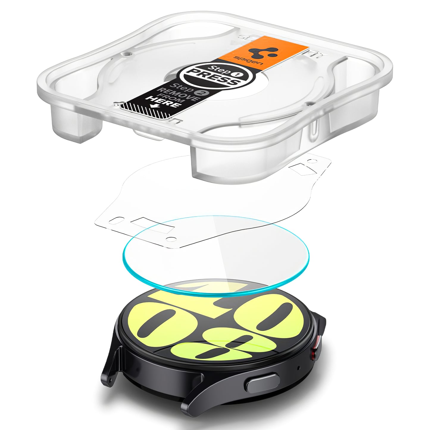 Ochranná fólie Spigen GlastR EZ FIT pro Samsung Galaxy Watch7 / Watch6 / Watch5 / Watch4 44mm Series, Sada 2 kusy, Tvrzené sklo AGL08493