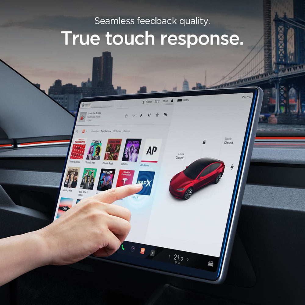 Ochranná fólie Spigen GlastR EZ FIT pro navigaci Tesla Y (2026 / 2025) / 3 (2026 / 2025 / 2024), tvrzené sklo AGL10654