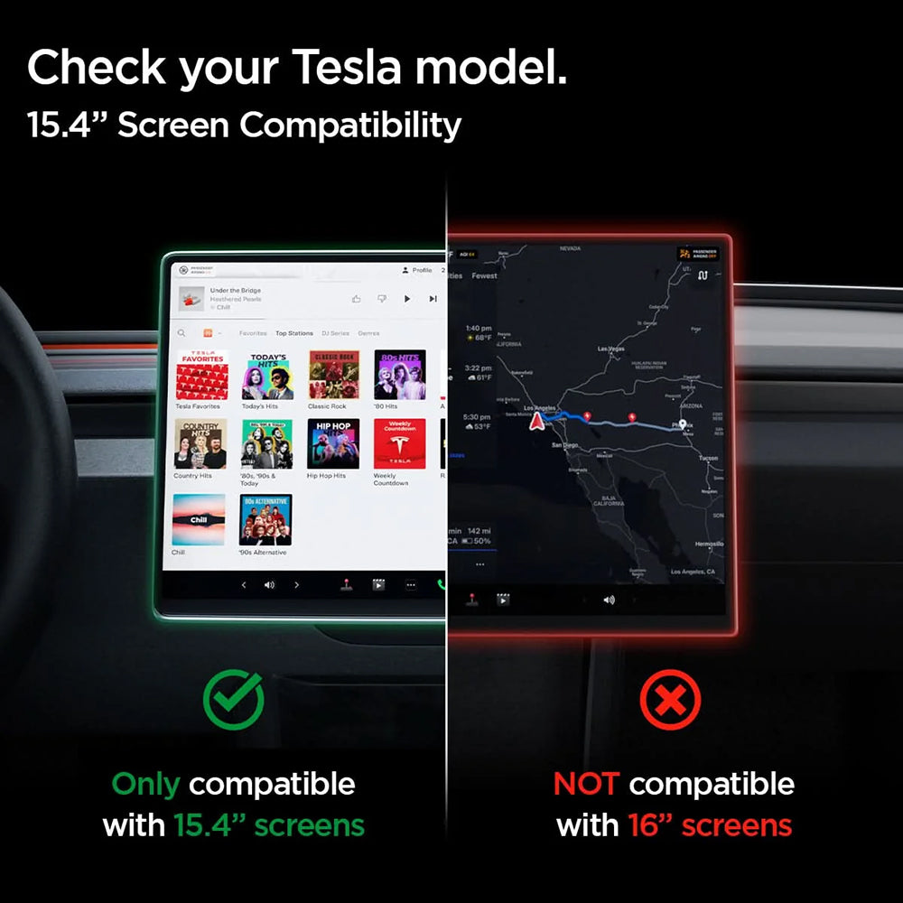 Ochranná fólie Spigen GlastR EZ FIT pro navigaci Tesla Y (2026 / 2025) / 3 (2026 / 2025 / 2024), tvrzené sklo AGL10654