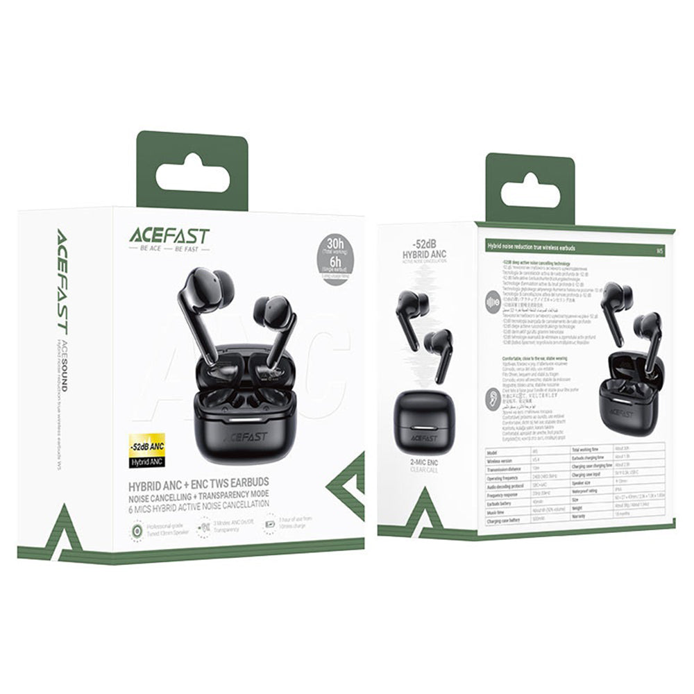 Handsfree Bluetooth Acefast W5, TWS, ANC, Černá