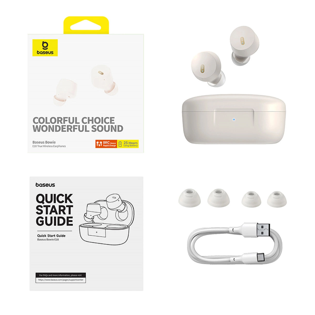 Handsfree Bluetooth Baseus Bowie E18, TWS, Bílá A00023800223-00