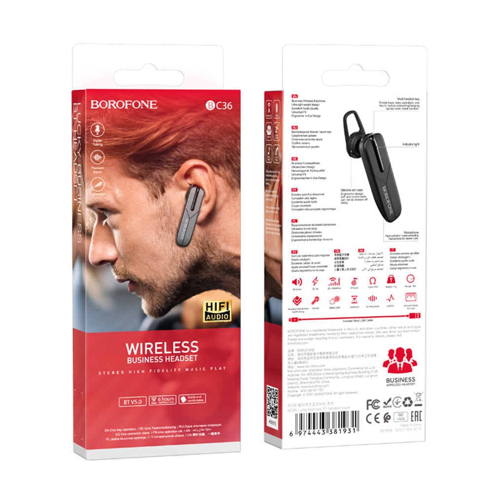 Sluchátka Bluetooth s handsfree BC36 Lucky, A2DP, černá