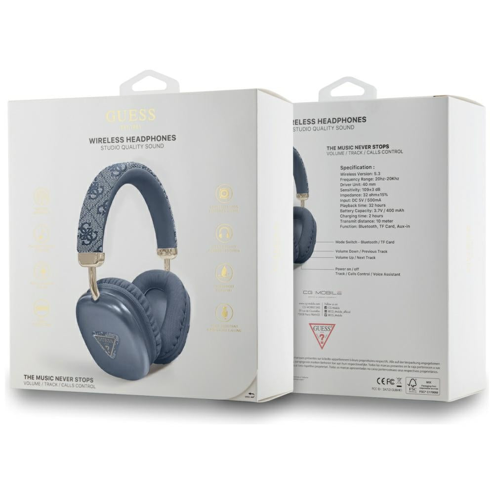 Handsfree Bluetooth Guess 4G Gold Triangle Logo, A2DP, Modrý