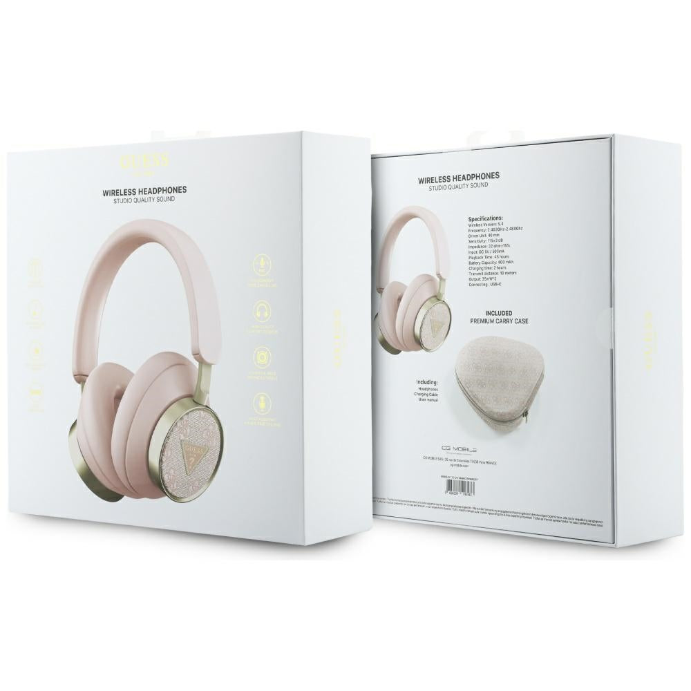 Handsfree Bluetooth Guess 4G Gold Triangle Logo, A2DP, Růžový